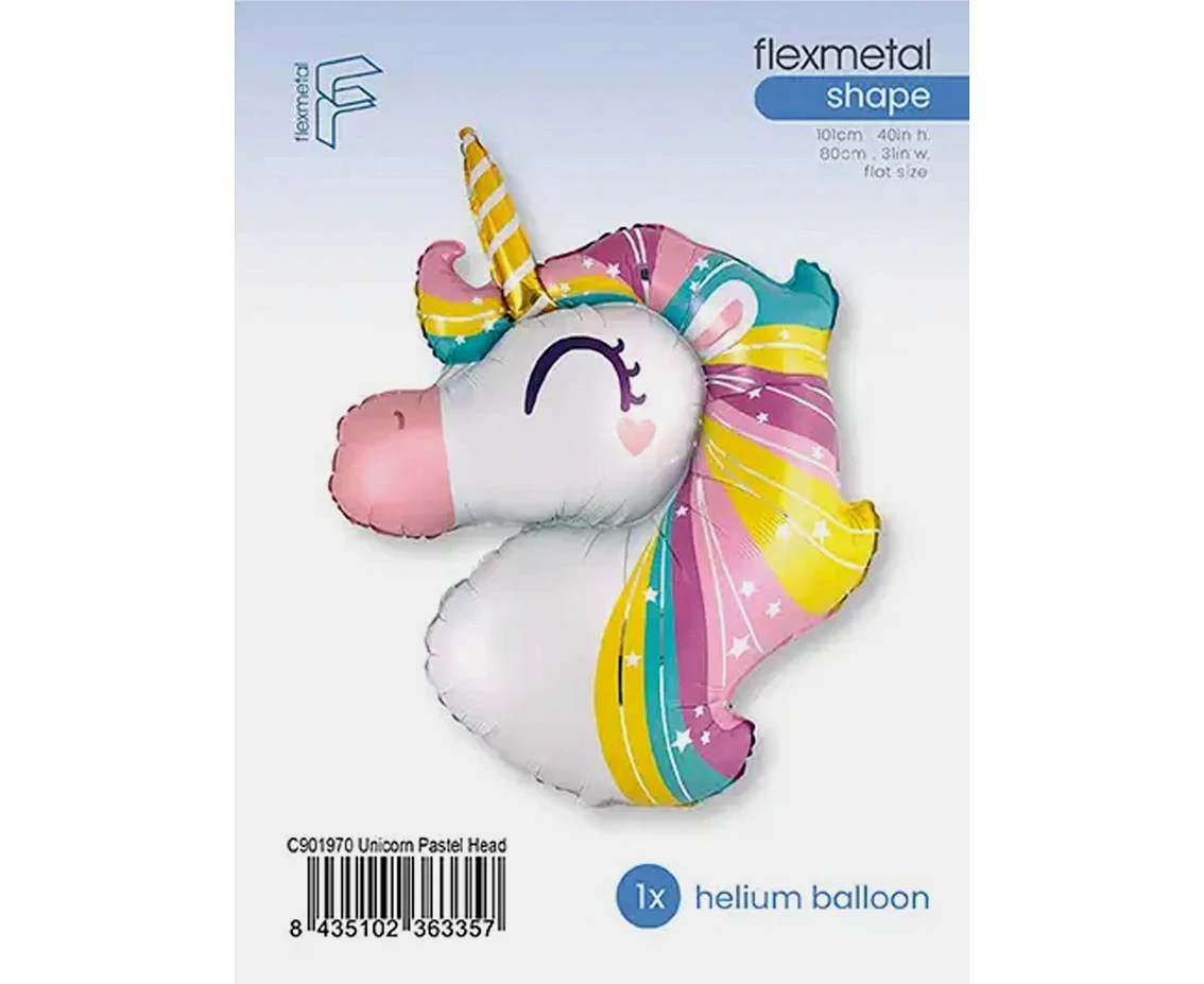 Foil balloon 24" FX - Pastel unicorn (head), packed